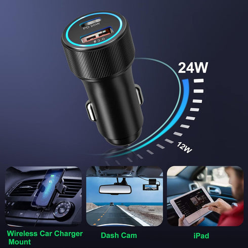 USB Car Charger Adapter, Bangfun 36W/12V USB C Car Charger Dual Port QC&PD3.0 Fast Charging Cigarette Lighter USB Charger Plug for iPhone 15 14 13...