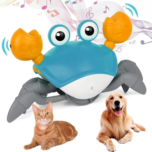 Crawling Crab Dog Cat Toys, Escaping Crab Dogs Cats Toy with Obstacle Avoidance Sensor Interactive Pet Toys with Music Sounds & Lights for Dogs Ca...