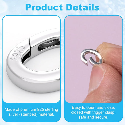 2pcs Sterling Silver Lobster Clasp 925 Oval Pearl Necklace Shortener Enhancer Spring Wedding Ring Connector Carabiner Snap Clip Lock for Women...