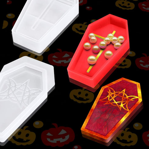 NiArt Epoxy Resin Soft Silicone Molds DIY Casting Halloween Coffin Trinket Box (4 Lids+1 Base) Handmade Art Craft Jewelry Storage Casket Container...
