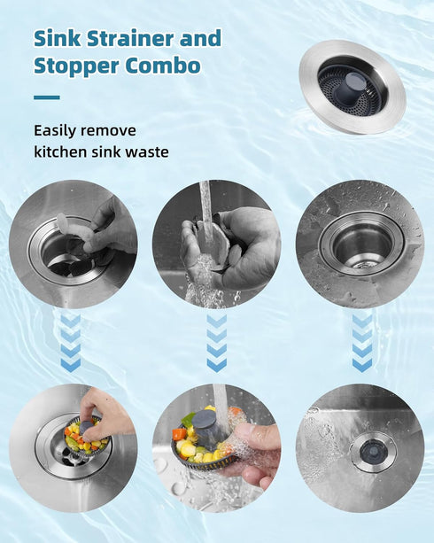 Hygie Rinse 3-in-1 Kitchen Sink Stopper Strainer, 2PCS 304 Stainless Steel Pop Up Sink Drain Strainer with Handle Rod for US Standard 3-1/2 inch D...
