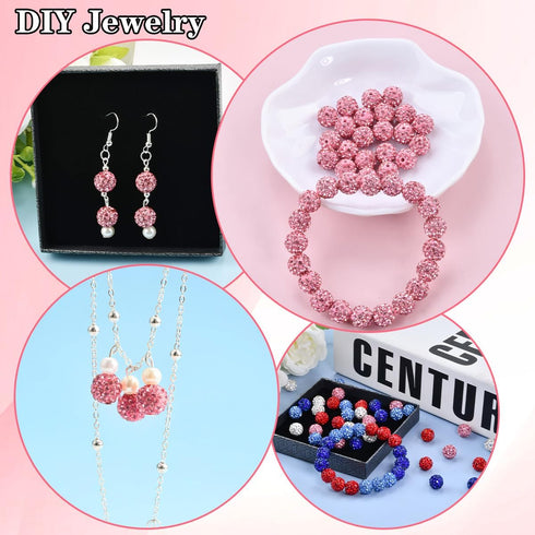 Abitoncc 180pcs 10mm Rhinestone Clay Beads for Jewelry Making, Pink Crystal Round Disco Ball AAA+ Grade Beads Bulk, Sparkly Diamond Bling Baseball...