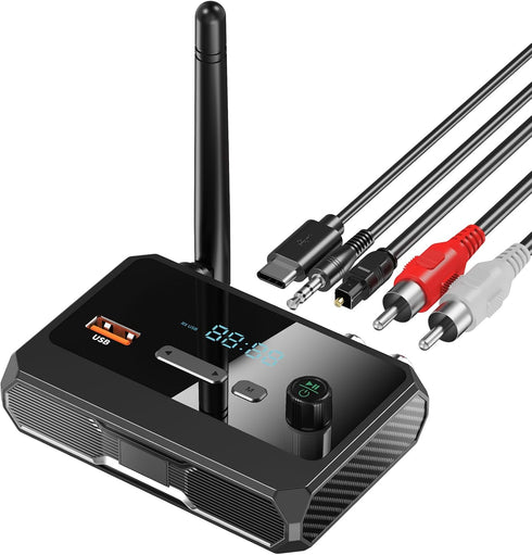 Bluetooth 5.3 Receiver, RCA Bluetooth Adapter, Low Latency & HD Music Audio, Support Optical AUX 3.5mm, RCA Bluetooth Receiver Adapter for Home St...