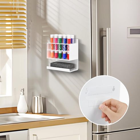 Dry Erase Marker Holder, Wall Mounted Marker Holder with 10 Slots, Acrylic Marker Holder for Classroom Organization, Sticky Pen Marker Holder for ...