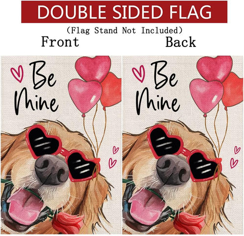 Valentines Day Dog Be Mine Garden Flag 12x18 Double Sided,Golden Retriever with Balloons Small Yard Flag,Seasonal Outdoor Decor for Anniversary We...