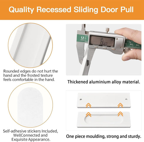 Self-Stick Rectangular Sliding Door Pulls, 2pcs Aluminum Alloy Hidden Recessed Pull Handle for Sliding Barn Door, Closet,Cabinet,Drawers (White, 1...