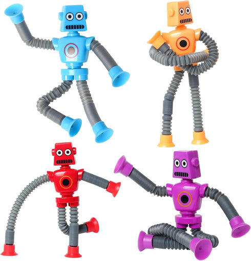 4 Pcs Telescopic Suction Cup Robot Toy, Coolest Pop Tubes Sensory Toys for Toddlers, Educational Fidget Toys Robot Party Favors for Anxiety Kids f...