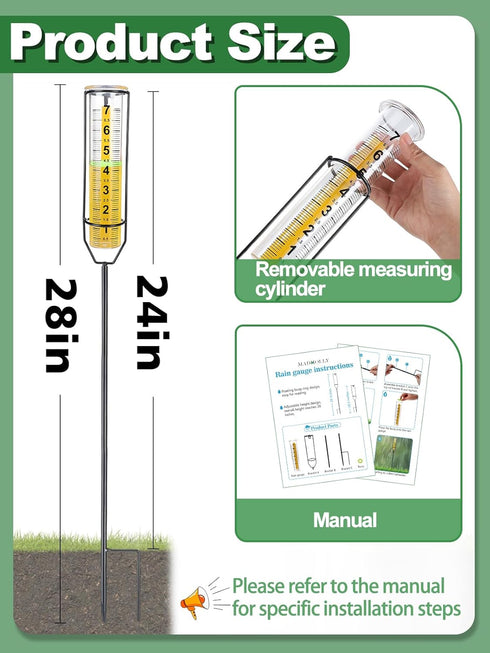 MADHOLLY Rain Gauge Outdoor - 7" Freeze-Proof Rain Gauges for Yard, Large Numbers, Easy to Read- Decorative Rain Measure Gauge with Metal Stake fo...