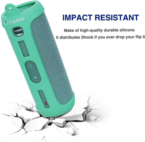 LTGEM Silicone Carrying Travel Case for JBL FLIP 5 Waterproof Portable Speaker with Extra Carabiner - Teal...
