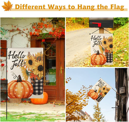 Hello Fall Pumpkin Garden Flag Vertical Double Sided 12x18 Inch Small Yard Flag Thanksgiving Autumn Burlap Yard Seasonal Holiday Outdoor Decor...