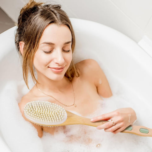 Body Scrubber with Soft and Stiff Natural Bristles, Dual-Sided Long Handle Shower Brush,Back Scrubber,Body Exfoliator for Bath or Dry Brush,Bath B...