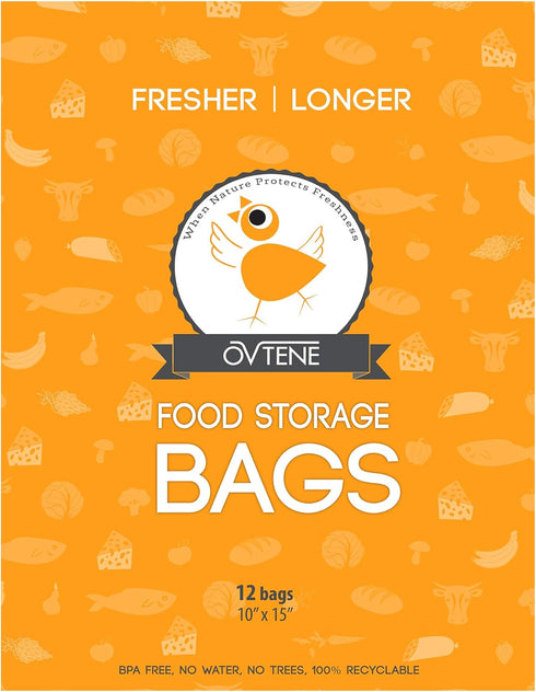 Food Storage Bags for Cheese, Meat, and Produce - Keeps Food Fresher Longer (12 Large Bags 10”x15”)...