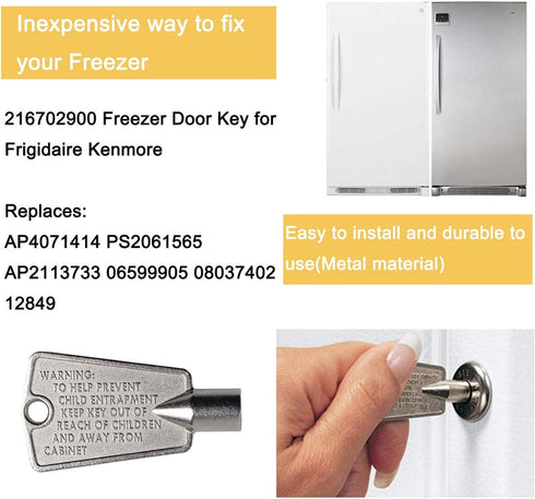 216702900 Freezer Door Key for Frigidaire Kenmore AP4071414 PS2061565 AP2113733 AP4301346 PS1991481 06599905 08037402 12849(Metal)...