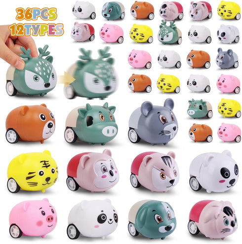 36 pcs Animals Pull Back Cars, Mini Vehicles Toy Small Cars Pull Back Racing Vehicles Set, Mini Toy Cars, Carnival Prizes Goodie Bag Stuffers, Min...