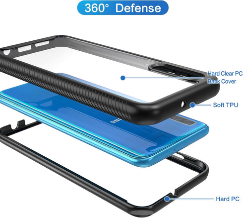 for Galaxy A50 Case,Hybrid 2 in 1 Slim Fit Heavy Duty Protection Shock Resistant Sturdy Shockproof Clear Case with Black Bumper Cover for Galaxy A...