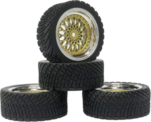 4PCS 65mm RC Rally Car Rubber Tires and Plastic Plating Wheel Rims Set 12mm Hex for 1/10 RC On-Road Rally Drift Racing Car for HSP Tamiya Sakura H...