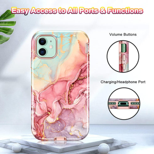 CASEFIV Compatible with iPhone 11 Case,Marble Pattern 3 in 1 Heavy Duty Shockproof Full Body Rugged Hard PC+Soft Silicone Drop Protective Women Gi...