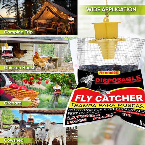 6 Pack Fly Traps Outdoor, Fly Bags Outdoor Disposable, Fly Hunter Ranch Fly Trap, Fly Catcher Outdoor, Fly Traps Outdoor Hanging for Barns, Ranch,...