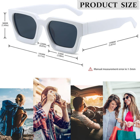 Square Sunglasses for Women Men Retro 90s Square Thick Frame Sunglasses UV400 Protection Black Shades...