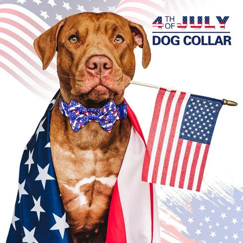 American Flag Dog Collar Ayaseen 4th of July Dog Collar, Adjustable Dog Bow Tie Collar, Independence Day Red White and Blue Dog Collar, Dog Collar...