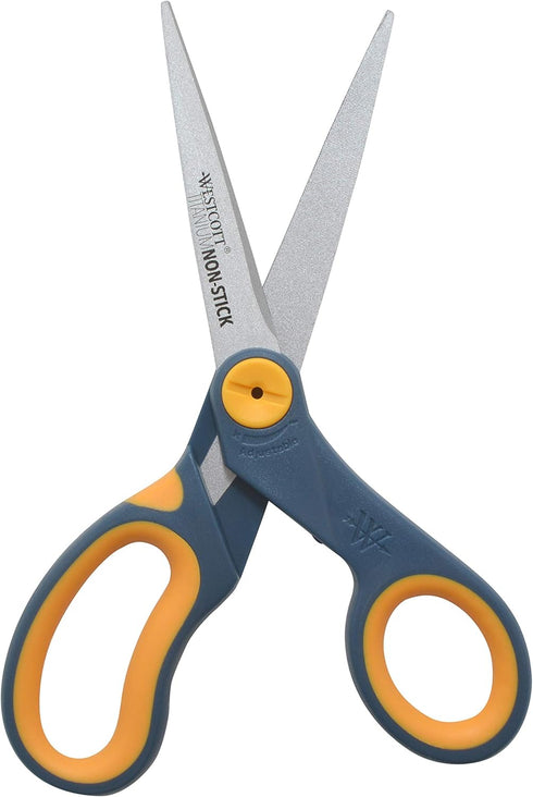 Westcott 8" Straight Titanium Bonded Non-Stick Scissors with Adjustable Glide Feature, Grey/Yellow (14849)...