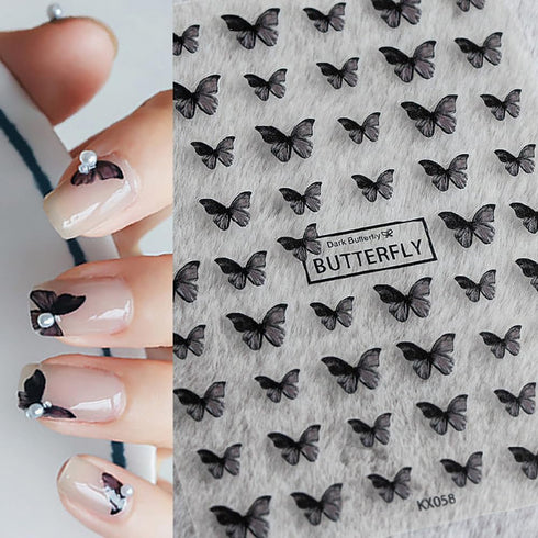 2 Sheets Butterfly Nail Art Stickers 3D Summer Nail Art Design Black Blue Butterfly Nail Designs 3D Butterfly Sticker Manicure Sliders Nail Art Su...