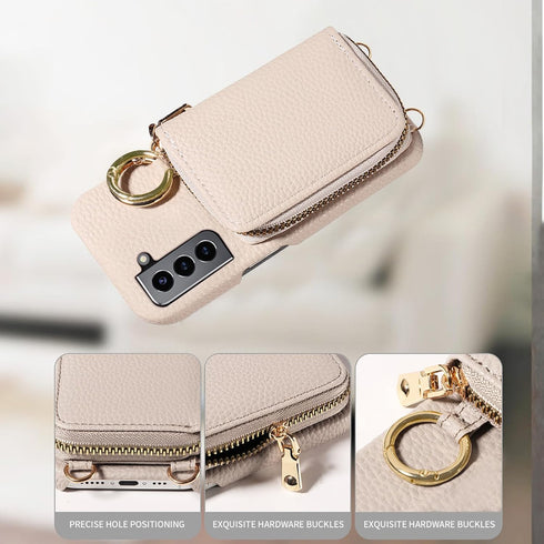 Furiet Wallet Case for Samsung Galaxy S21 5G 6.2 inch with Shoulder Strap Ring Buckle, Luxury PU Leather Zipper Flip Organ Purse, Credit Card Hold...
