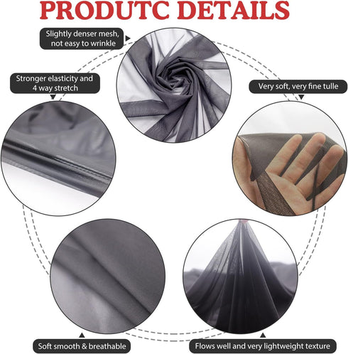 Power Mesh Fabric Superfine 4-Way Stretch Net Fabric Nylon Spandex Sheer Mesh, 1 Yards Long 60" Wide (Black)...