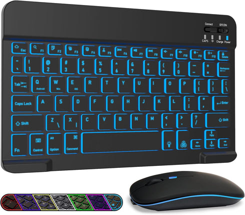 LAMA 7 Colors Backlit Universal Bluetooth Keyboard and Mouse, Ultra-Slim Rechargeable Wireless Keyboard and Mouse for iPad/iPad Mini/iPad Air iPad...