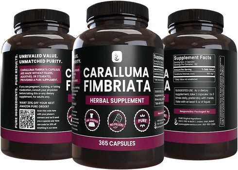 PURE ORIGINAL INGREDIENTS Caralluma Fimbriata (365 Capsules) No Magnesium Or Rice Fillers, Always Pure, Lab Verified...