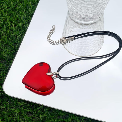 Big Heart Pendant Choker Necklaces - Chunky Glass Puffy Heart Choker Necklace for Women Y2K Grunge Jewelry...