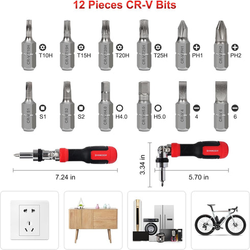 SHARDEN Ratcheting Screwdriver 13-in-1 Multibit Screwdriver All in One Screwdriver Set with Phillips, Flat Head, Torx Security, Hex, Robertson, 18...
