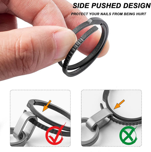 TISUR Titanium Keychain Rings, Split Side Pushing Key Rings Heavy Duty Black Key Ring For Key Chain Carabiner Dog Tag Ring...