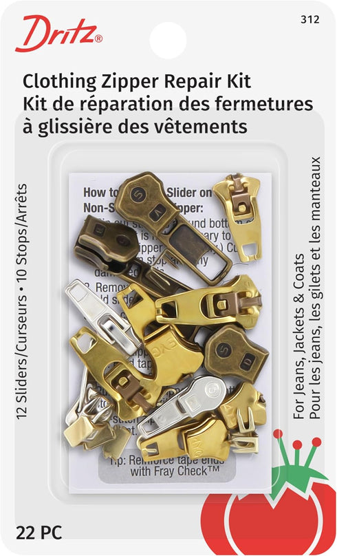 Dritz Clothing Zipper Repair Kit, 22 Count of Assorted Sliders & Stops...