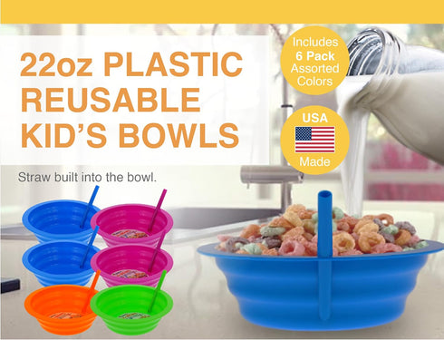 Arrow Home Products Sip-A-Bowl Set, 22oz, 6pk - BPA Free Straw Bowls for Kids To Sip Up Every Drop Without the Mess -Made in the USA, Great for Ce...