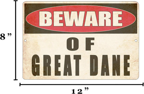 Rogue River Tactical Beware of Great Dane Dog Metal Tin Sign Yard Outdoor Warning Fence Sign Large 12x8...
