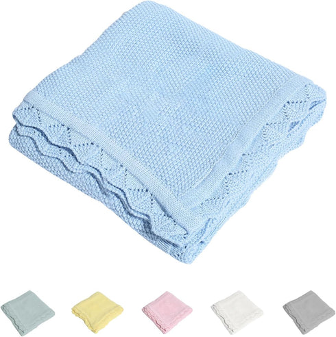 100% Cotton Baby Blanket Knit Lace Soft Warm Toddler Blanket,30 x 40 Inches?Sky Blue...