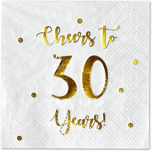 Cheers to 30 Years Cocktail Napkins | Happy 30th Birthday Decorations for Men and Women and Wedding Anniversary Party Decorations | 50-Pack 3-Ply ...