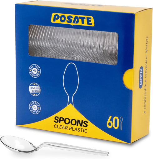 POSATE Heavy Duty Plastic Spoons, Clear Disposable, Pack of 60...