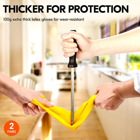 Vgo... 2-Pairs Reusable Household Gloves, Rubber Dishwashing gloves, Extra Thickness, Long Sleeves, Kitchen Cleaning, Working, Painting, Gardening...