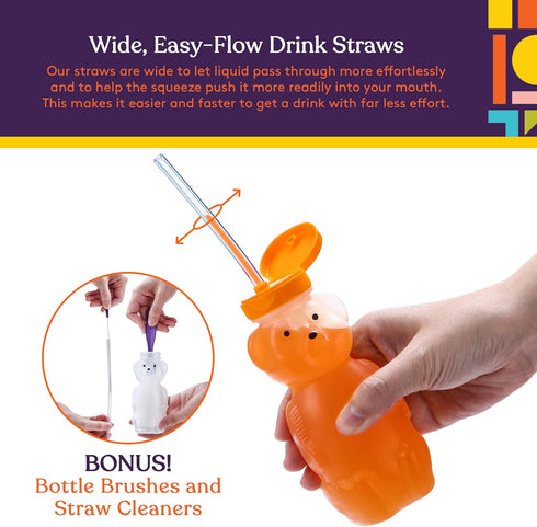 Special Supplies Honey Bear Straw Cup For Babies, 3-Pack Squeezable Therapy and Special Needs Assistive Drink Container, Spill Proof and Leak Resi...