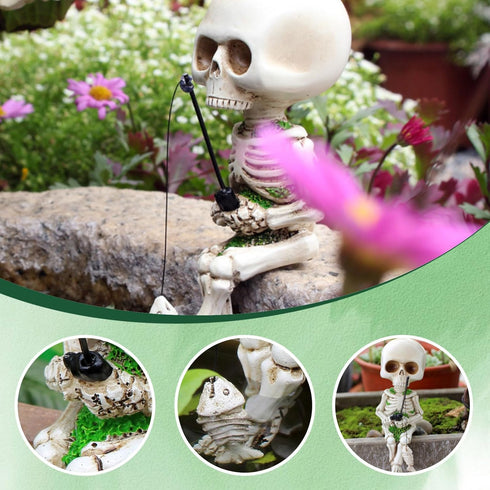 Fishing Skeleton Statue,Skull Figurines for Pond Fountain Waterfalls Poolside,Funny Sculpture for Halloween Holiday,Decor for Garden Home...