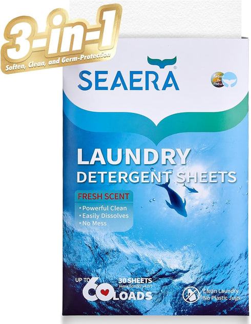 Travel Laundry Detergent Sheets (60 Loads, 30 Sheets) Fresh Linen Scent, Eco Earth Friendly Clean Breeze, Non Toxic People Safe, Washing Travel Su...