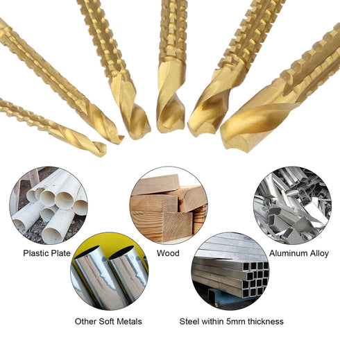 Titanium HSS Drill & Saw Bit Set Twist Drill Bits 3-8mm Serrated Side Cutting Drill Bit Woodworking Tools for Wood Dry Wall Plastic Metal...