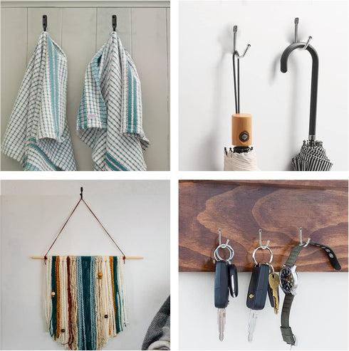 Metal J Shaped Iron Hooks, 1.4 Inch Wall Mounted Single Hooks, Simple Hanger Hook for Coats, Bags and Key, Black (10Pcs)...