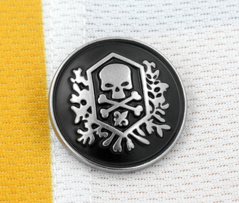 Bezelry Skull Emblem Matte Silver Black Metal Shank Double Blazer Button Set. 6 Pcs of 23mm, 8 Pcs of 15mm...