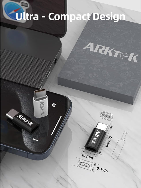 ARKTEK 4 Pack USB C Male to Micro USB Female Adapter Type C Adapter Support Data Transfer & Charging Compatible for iPhone 15/15 Pro/15 Pro Max/15...