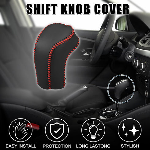 Gear Shift Knob Cover for Hyundai Tucson 2015-2018 with Red Stitches Durable | Interior Transmission Shifter Boot Lever Cover Black Faux Leather 1...
