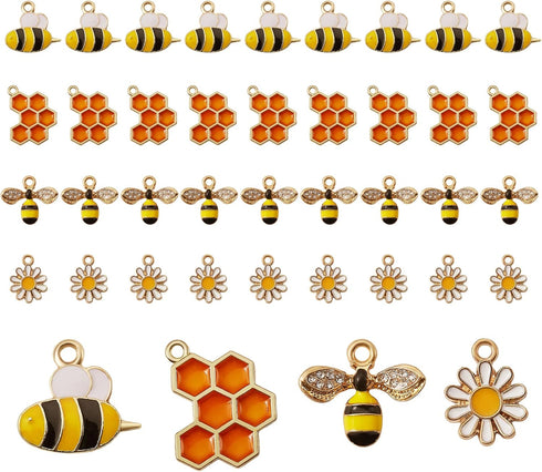 40Pcs Honey Bee Charms with Rhinestone Flower Honeycomb Alloy Enamel Charms Pendants for Jewelry Bracelet Necklace Earrings Making DIY Craft Suppl...