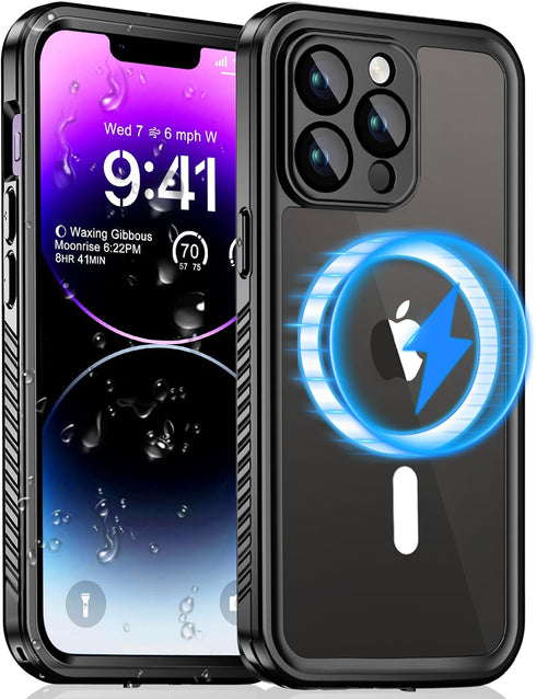 Unitedtime for iPhone 14 Pro Case Magnetic Waterproof with Built-in Screen Protector,Compatible with MagSafe Shockproof Dustproof Heavy Duty Full ...